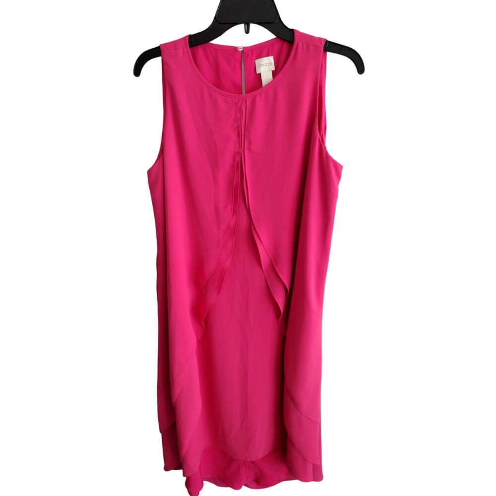 Chico's NEW Pink Chiffon Layered Drape-Front Sleeveless Shift Dress Women Medium